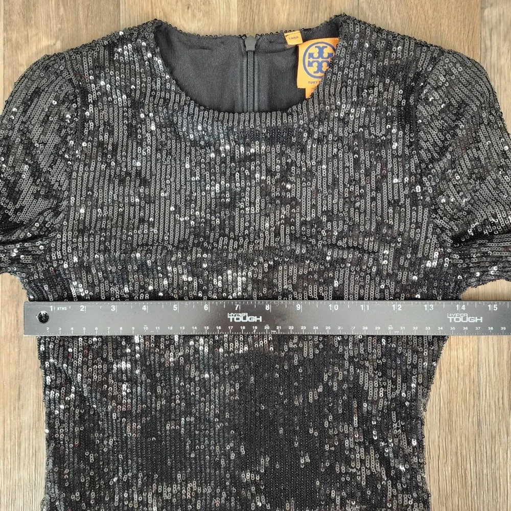 Tory Burch Black Sequin Dress Extra Small XS 3/4 Sleeve Party‎ Cocktail